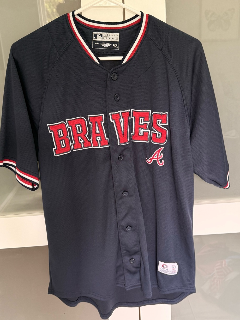 Majestic Navy Baseball Jersey with Red and White Trim